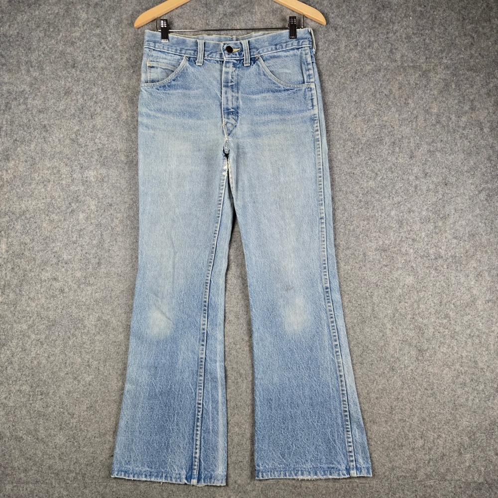 Vintage Big Yank Flare Jeans Mens 30x28 Blue Faded Whiskering 70s Bell Bottom